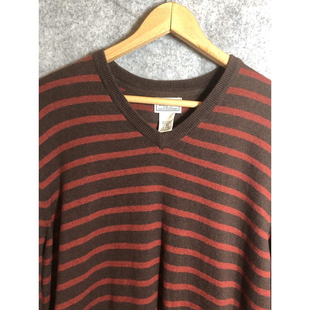 L.L. Bean Sweater Mens Large Red Stripe Pullover Cotton Cashmere Blend Classic